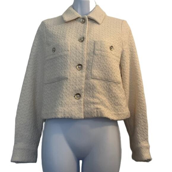Zara Off-White Textured Jacket NWOT, X-Small - Picture 3 of 5